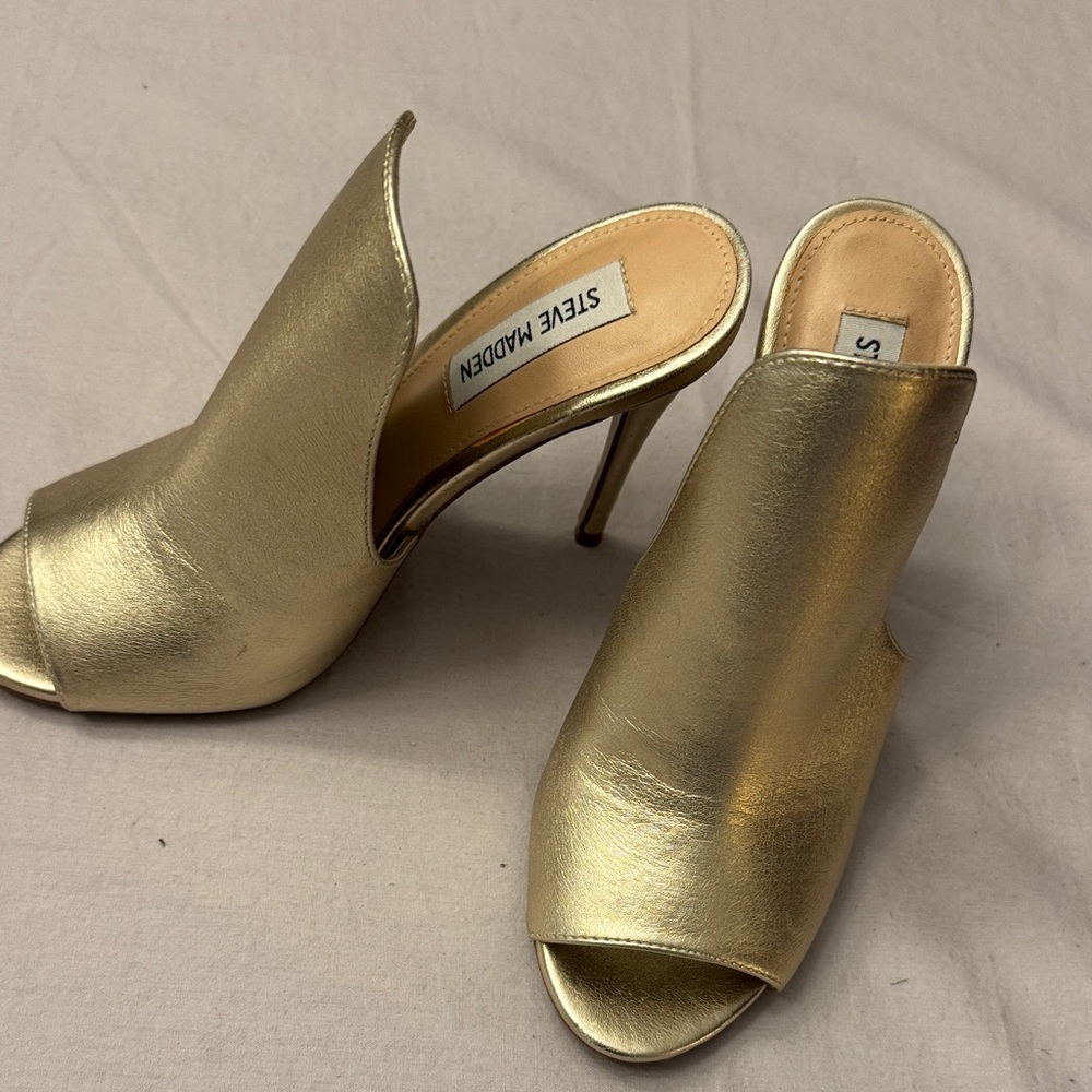 Steve Madden Metallic Gold Heeled Mules